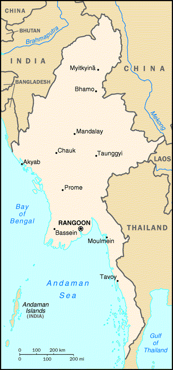 villes carte du Birmanie